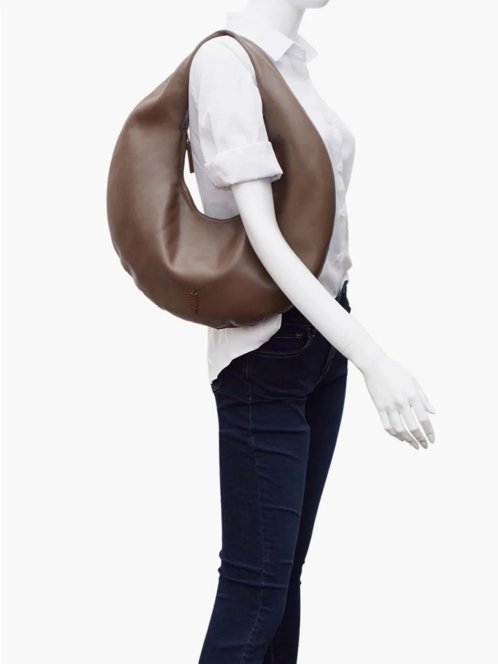Thacker Ceil Leather Hobo Bag Mushroom Brown Oversized Crescent NWT